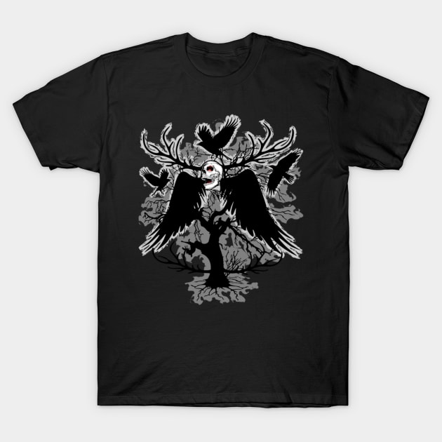 Nightmare Skull and Crows T-Shirt by BluedarkArt